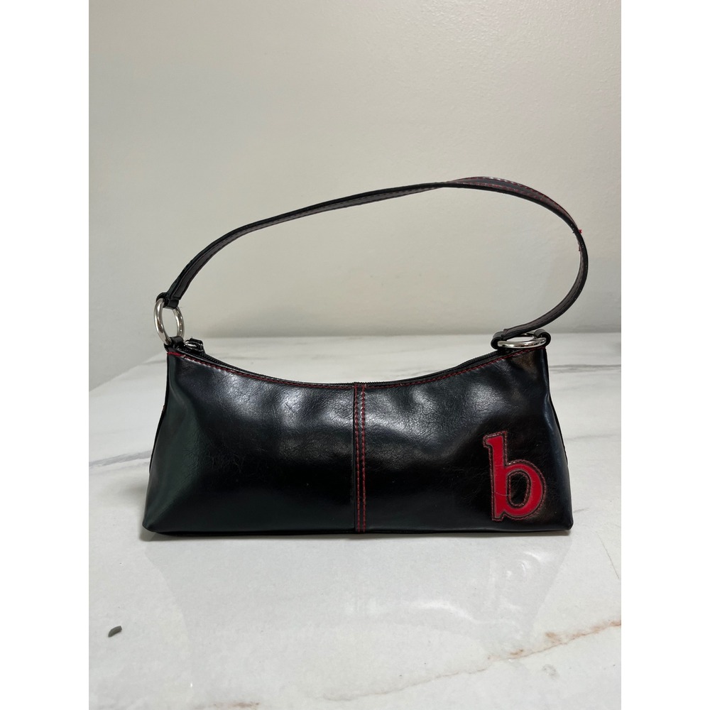 Nine West Shoulder Bag Black Small Y2K Initial B Contrast Stitch Baguette